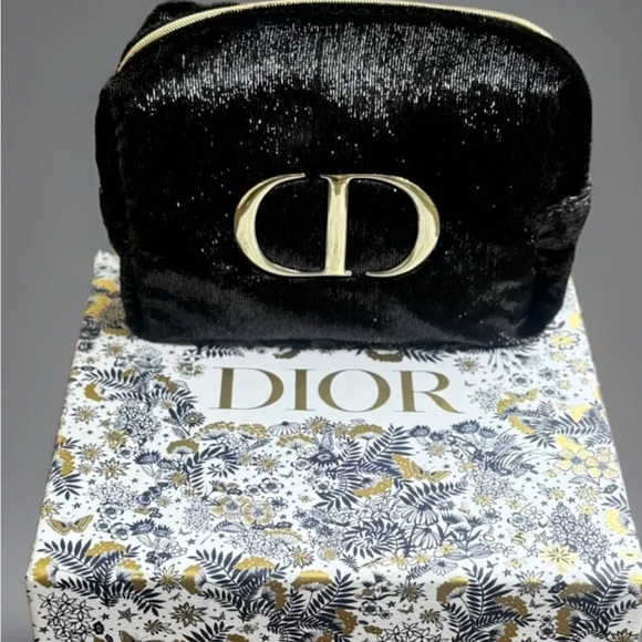 Dior Handbags - DIOR Limited Black/Gold Velvet Cosmetic Bag/pouch with Gold Logo
